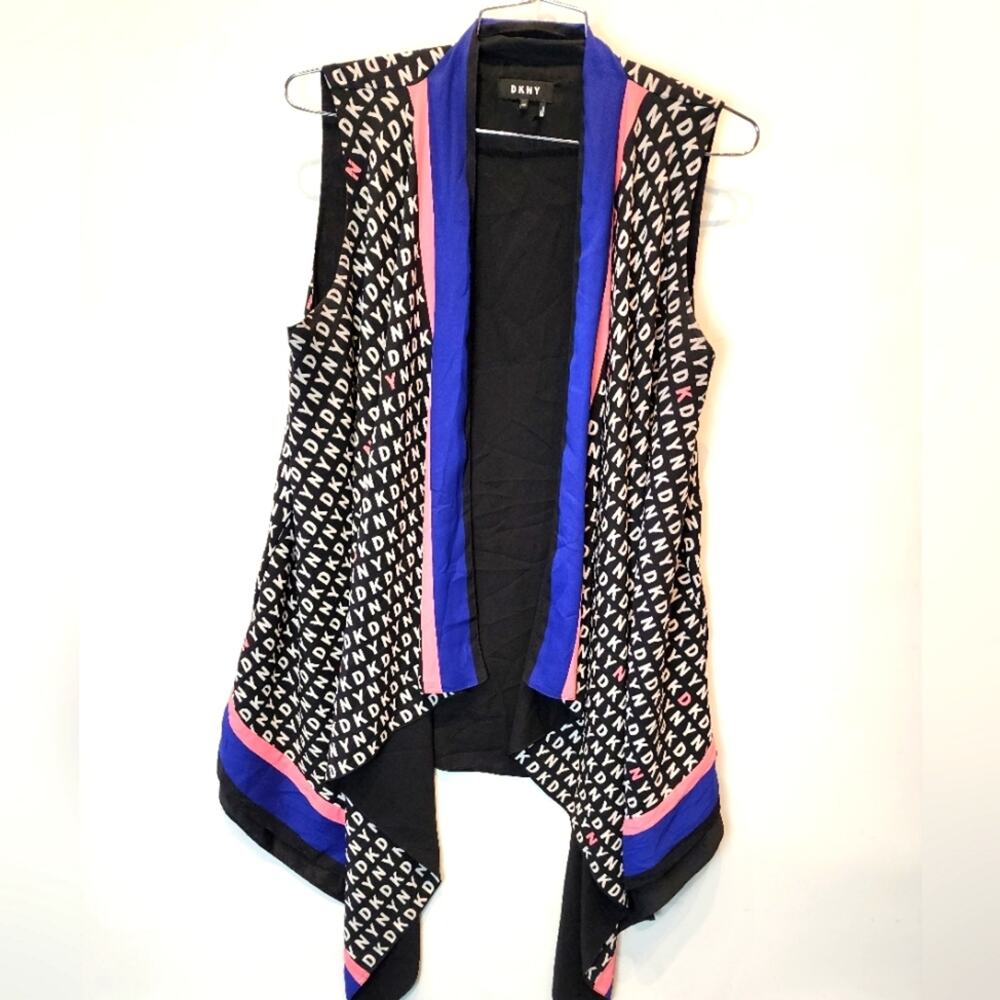 DKNY Black White Logo Vest Loose‎ Fit Long Vest Women's Size M / L